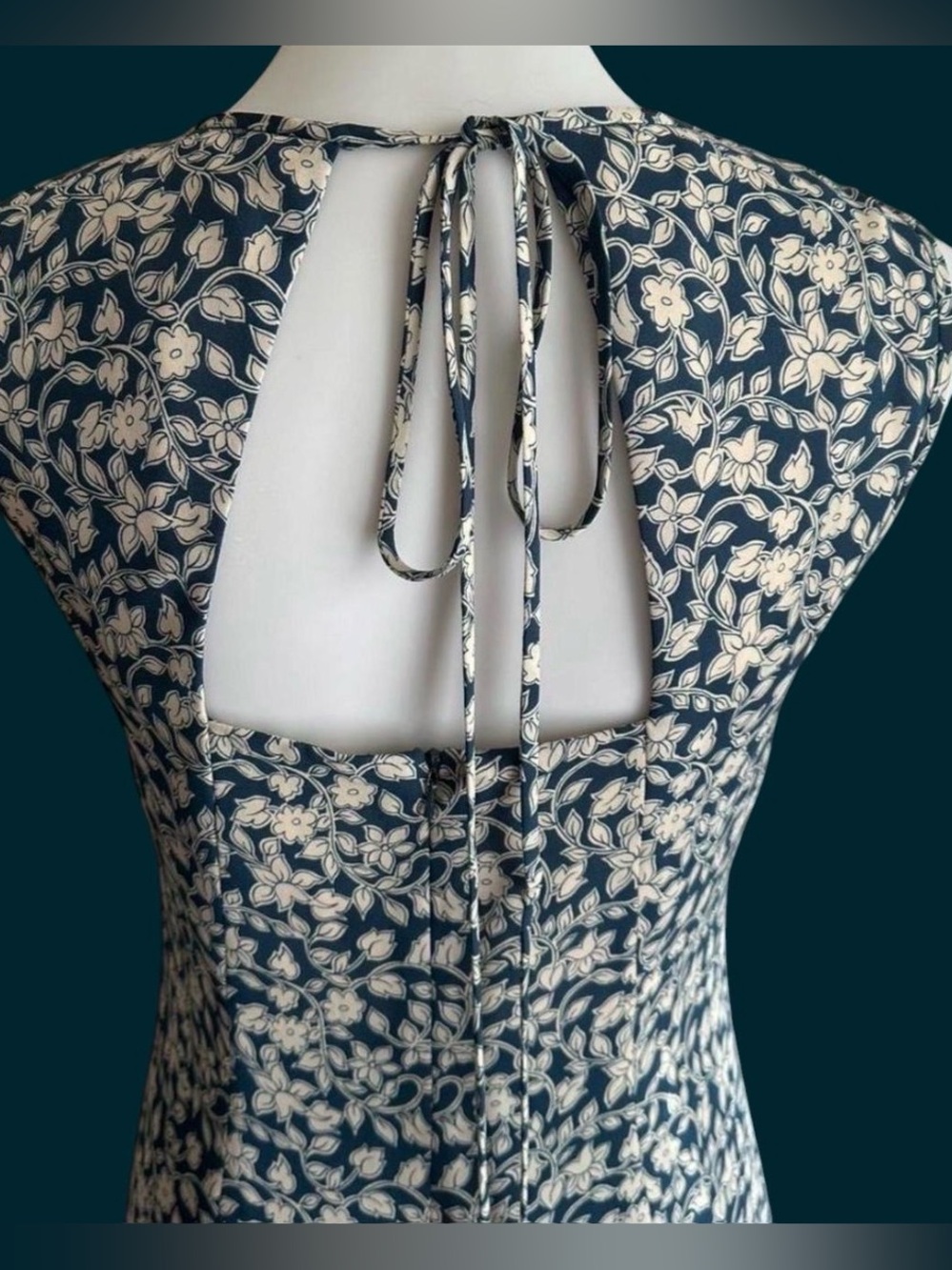 Teal Green Floral Cut Out Back A-Line Midi Dress